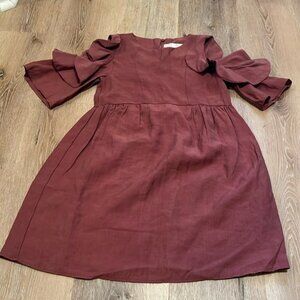 Zara Girls Cut out shoulder Bell Sleeve Dress Size 9 burgundy